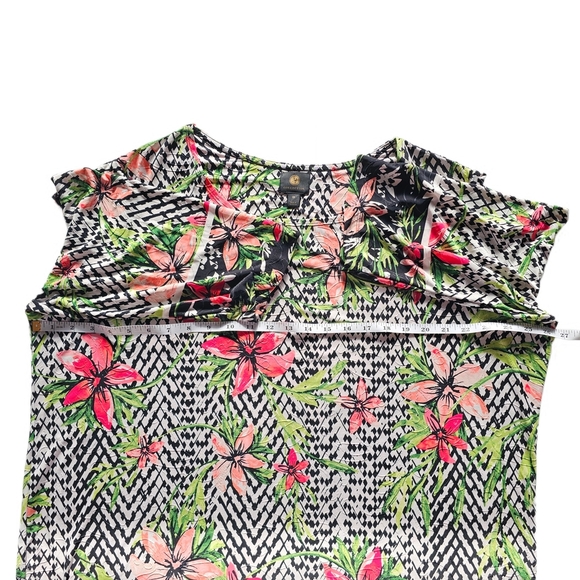 JN Collectipn Tropical Tunic Black and Pink Floral Blouse Top - Picture 8 of 14